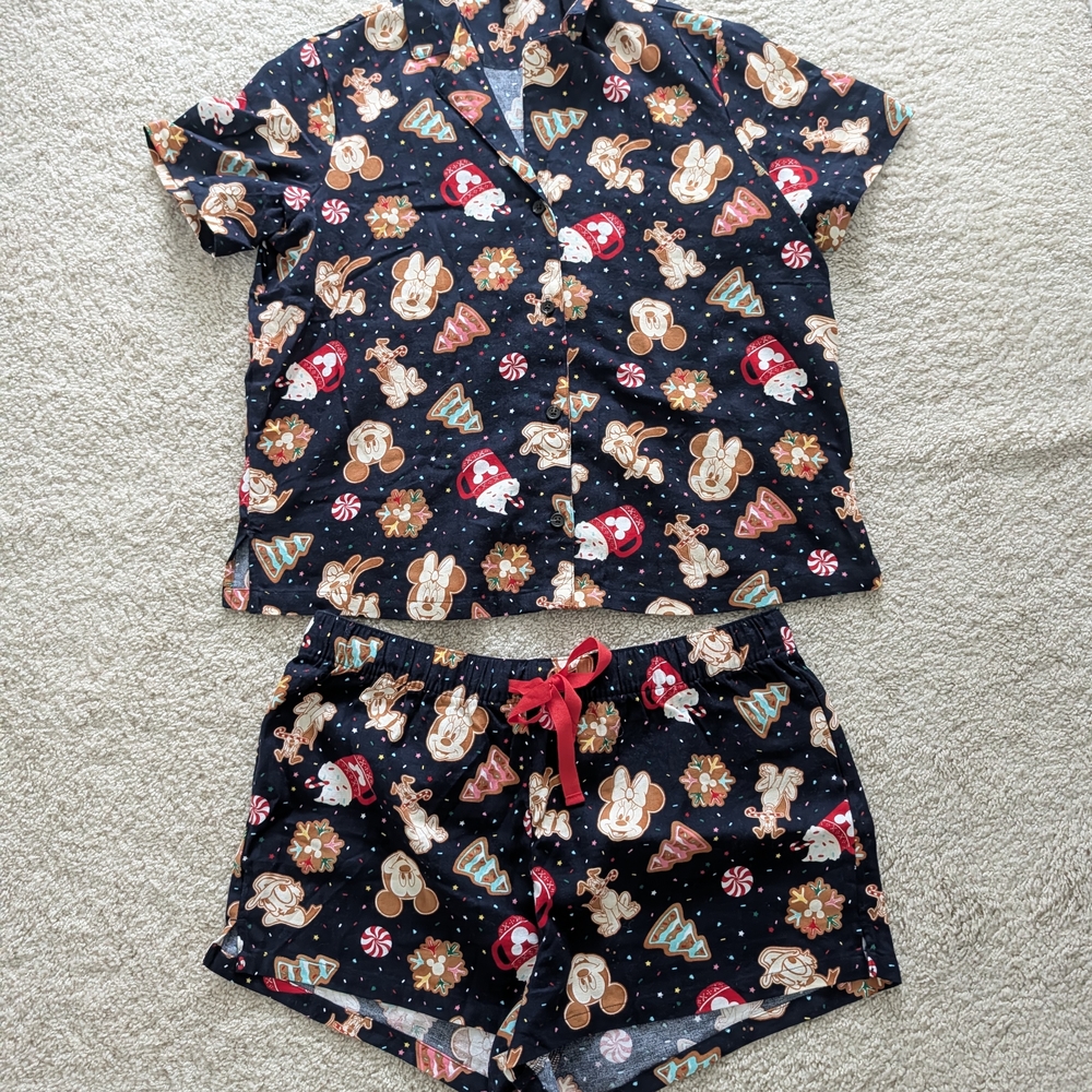 Festive Black Pajama Set with Holiday Print